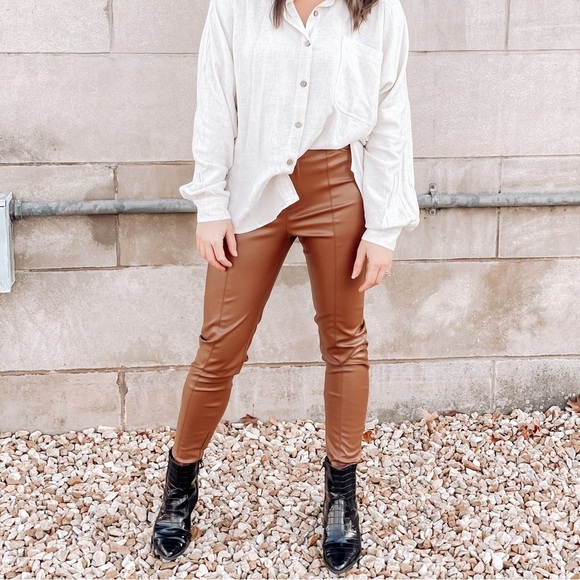 Vibrant Pants - Brown Leather Skinny Pants